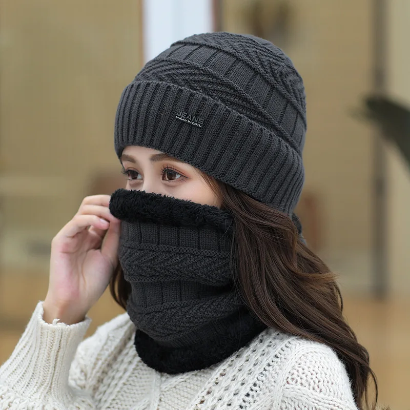 Simple Balaclava Women's Knitted Hat Scarf Caps Neck Warmer Winter Hats For Men Women Skullies Beanies Warm Fleece Cap 6 Colors