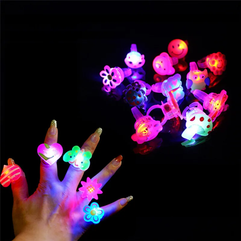 5pcs Cute Flashing Rings Luminous Toys for Kids Cartoon Led Light Finger Glowing Toys Baby Girl Birthday Gift