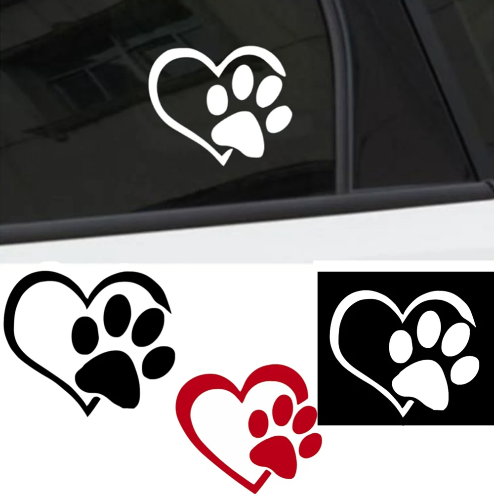 Cute Dog Paw Car Sticker with Peach Heart Cartoon Animal Take Dog Cat Love Pet Sticker Black White Red