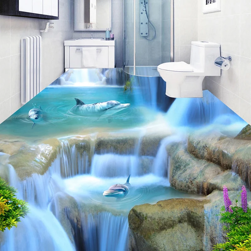 Dolphin 3D Flooring Sticker, Foto personalizada, Mural Wallpaper, Banheiro e Sala de estar, PVC auto-adesivo, impermeável Floor Decor, Pintura