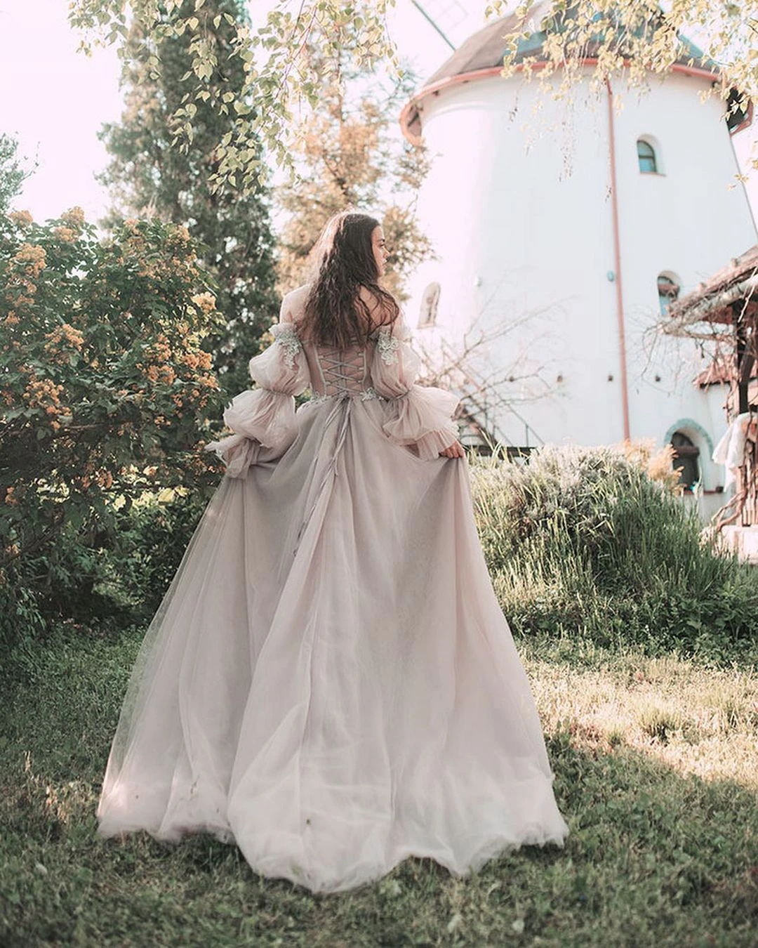 Abiti da sera a maniche lunghe semplici abito floreale con spalle scoperte abito da ballo con lacci sul retro abito da sposa formale con treno Plus Size