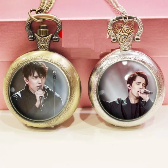 

2 PCS Dimash Kudaibergen Photos Silver Bronze Pocket Watch Kazakhstan Male Art Music Singer Picture Christmas Birthday Gift