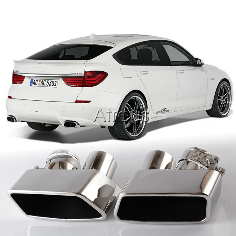 1set Chrome 304 Stainless Steel Car Exhaust Muffler Pipe Tip Tailpipe Cover For BMW F07 535 550 528 5-series GT GT5 Accessories