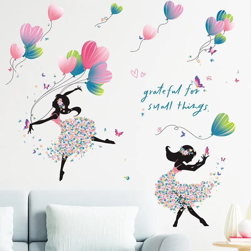 Dancing Balloon Girl Beautiful Wall Stickers Home Decor Living Room Bedroom Background Decoration Wallpaper Beautify Sticker