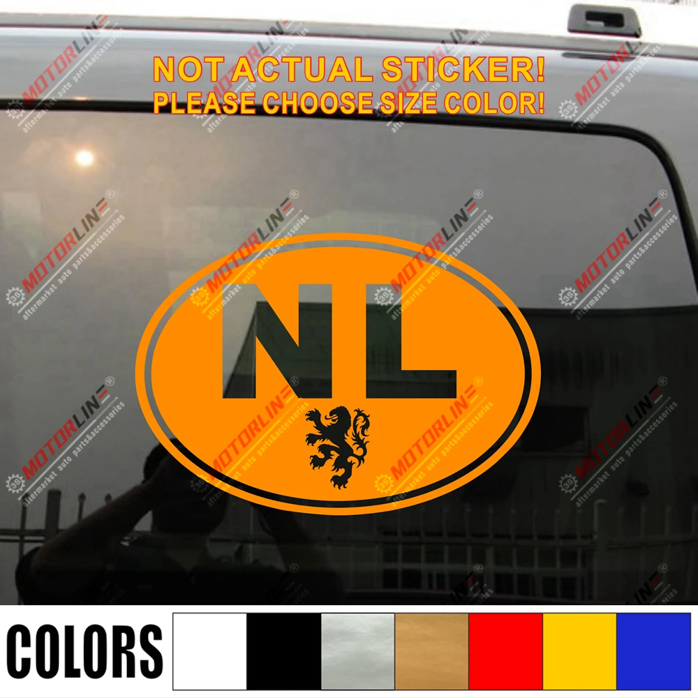 Netherlands Oval NL Country Code with Lion Holland Dutch Car Truck Decal Sticker Vinyl Die cut no background