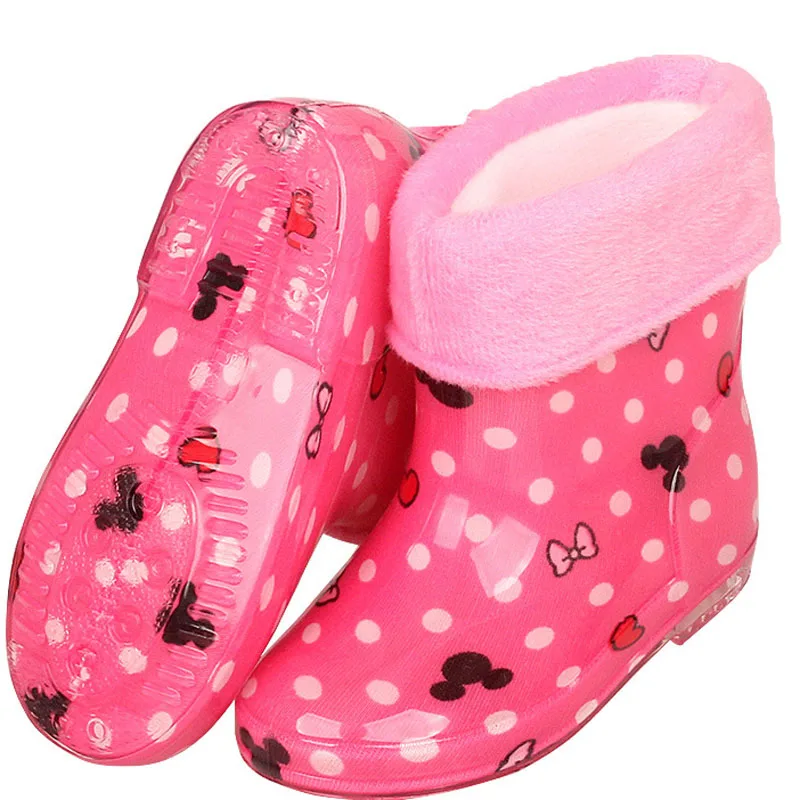 Keep Warm Rain Boots For Girl Boys Water Shoes Waterproof Rainboots Kids PVC Cartoon Non-slip Rain Shoes Plush Boots CSH1210