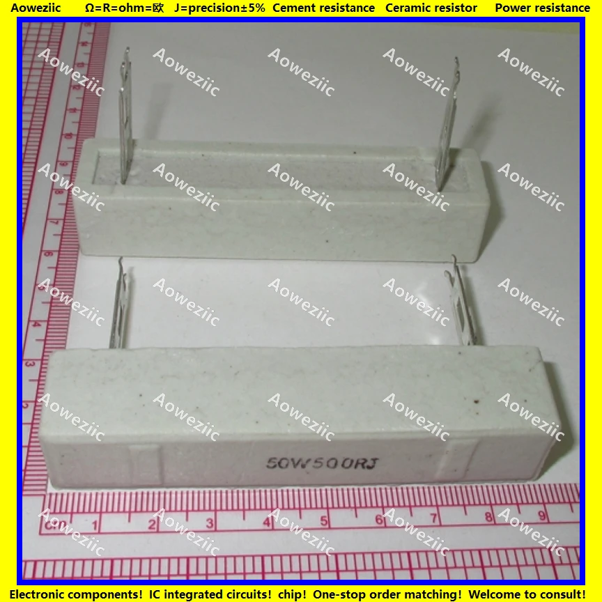 2 Chiếc 50W500RJ 50W 500 Ohm +/- 5% Ngang Xi Măng Điện Trở 50W500ΩJ Xi Măng Chống 50W500R 500OHM Gốm điện Trở Cắm