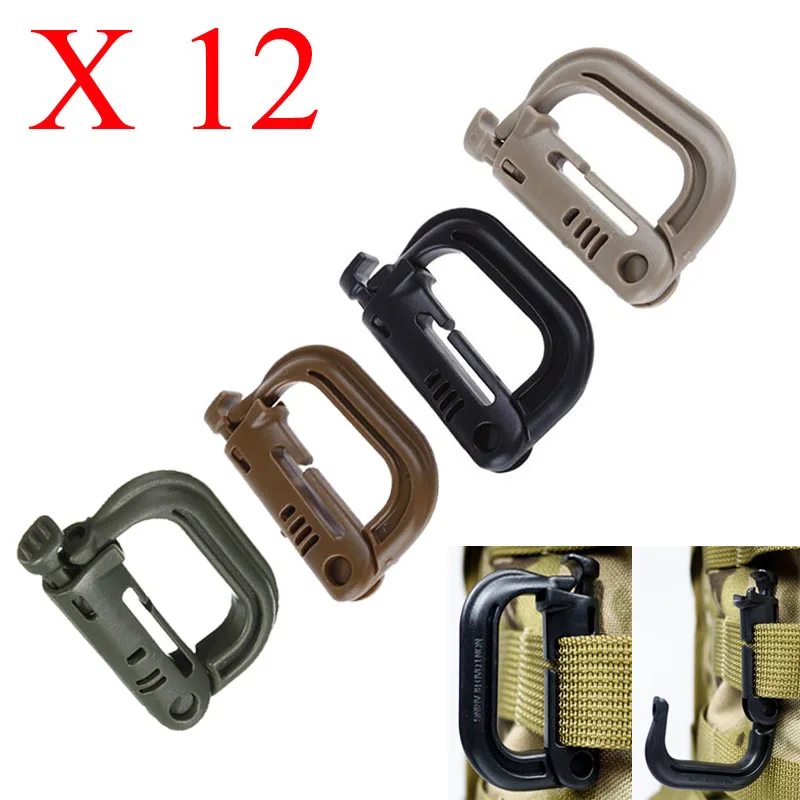 12X Carabiner quickdraw D ring Clip Molle Webbing strap Outdoor Backpack Buckle Snap Lock Camp Shackle Bag Tactical hanging hook