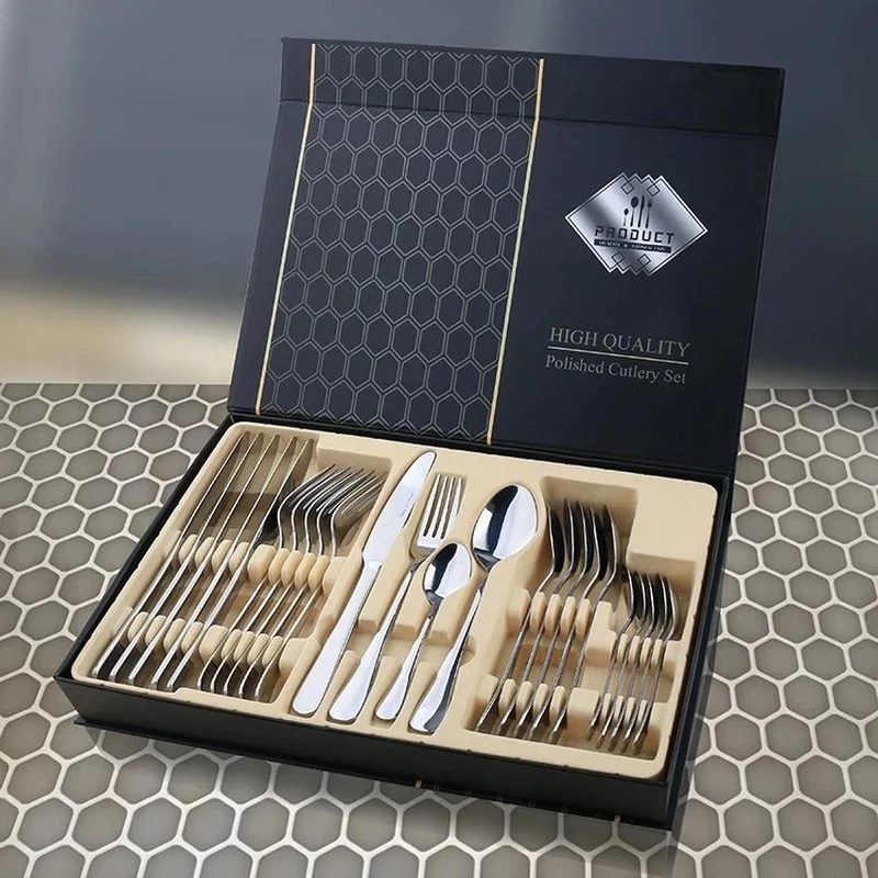 Spoon Fork Gold Cutlery Flatware Set Stainless Steel 24pcs Cutlery Set with Gift Box