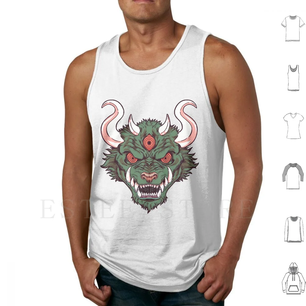 Green Oni Tank Tops Vest Cotton Broccoli Horns Oni Oni Tooth Wolf Wolfman Green Oni Big Green Green Onion Tailed Beast