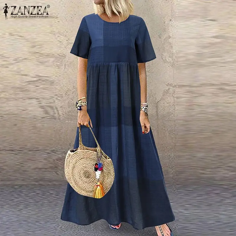 Vintage Printed Maxi Dress Women's Summer Sundress ZANZEA 2023 Casual Short Sleeve Holiday Floral Vestidos Female O Neck Robe