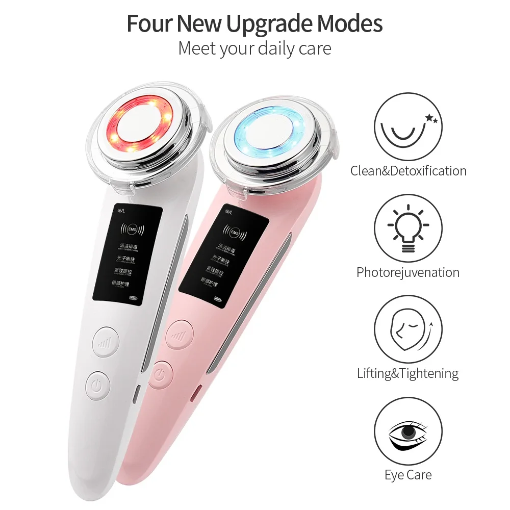 RF Facial Lifting Machine High Frequency Vibration Massager Ion Deep Cleaning Device Heating Therapy Red Blue Photon Care Tools