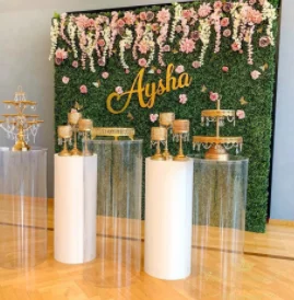 

Popular custom clear acrylic cylinder white gold round plinth pedestal size wedding table set stands for floor senyu2003