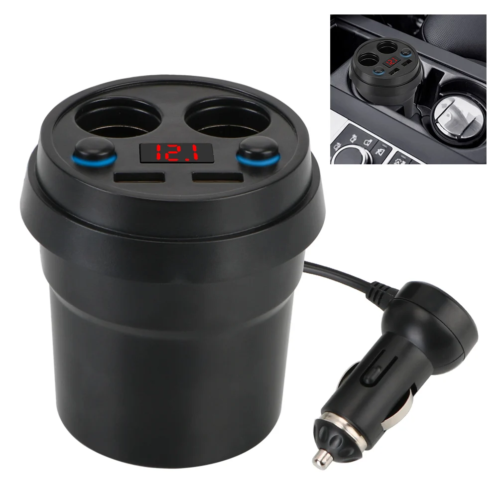 Mobile Phone Chargers DC 5V 3.1A Car Charger Cup Power Socket Adapter Cigarette Lighter Splitter With Voltage LED Display