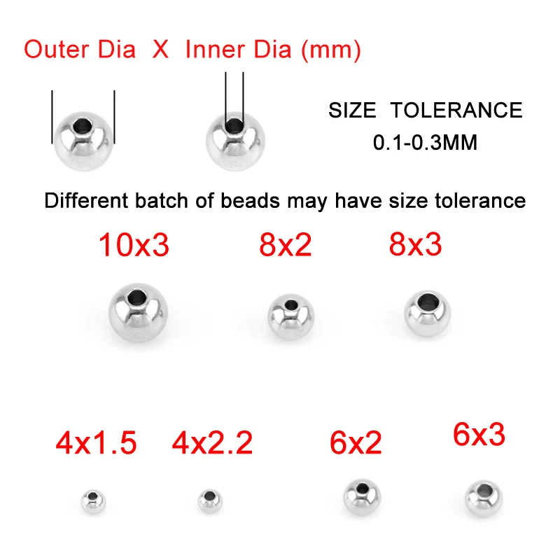 100pcs Stainless Steel 4/6/8/10mm Large Hole slide Beads for Jewelry Making Ball Silver gold color DIY Necklace Jewelry ball