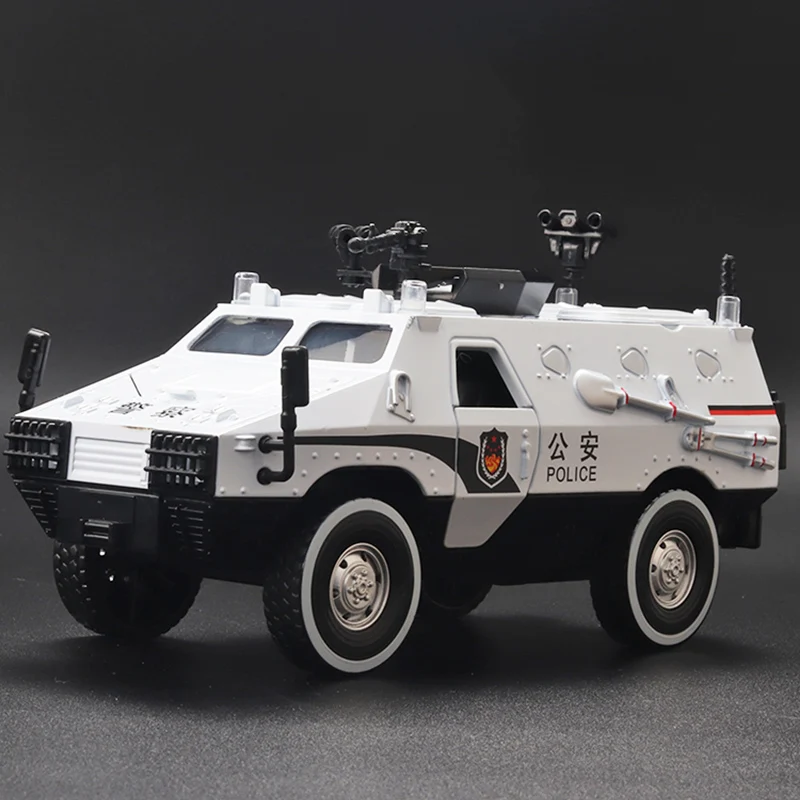 1:24 Alloy Armored Car Truck Model Diecasts Off-road Vehicles Model Metal Police Explosion Proof Car Model Sound Light Kids Gift