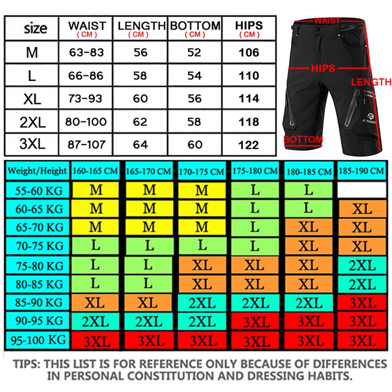 X-TIGER Pro degli uomini Mountain Bike Shorts Ciclismo Shorts Traspirante Loose Fit Per Gli Sport All\'aria Aperta Corsa E Jogging MTB Della