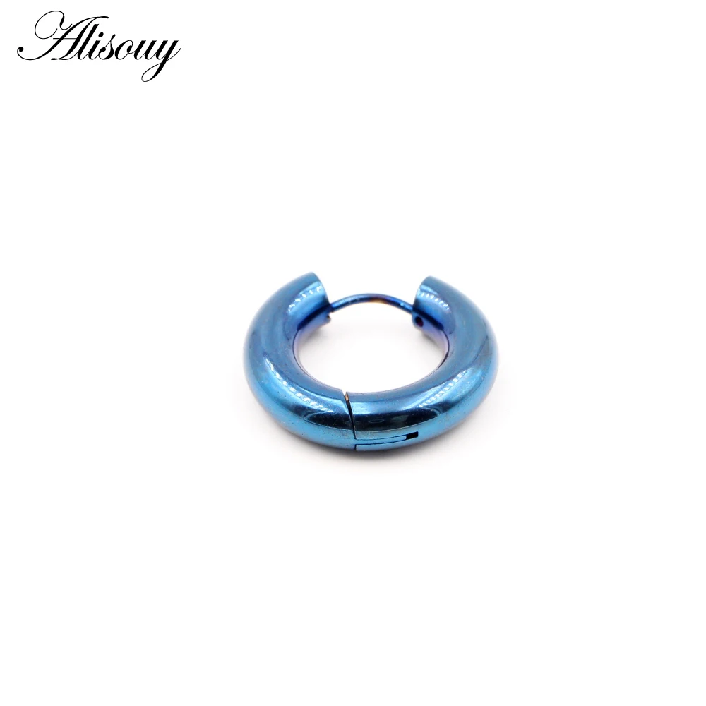 Alisouy 2pc 5mm Thick Simple Circle Small Hoop Earrings For Women Girl Hip-hop Blue Gold Color Geometric Round Earring Jewelry