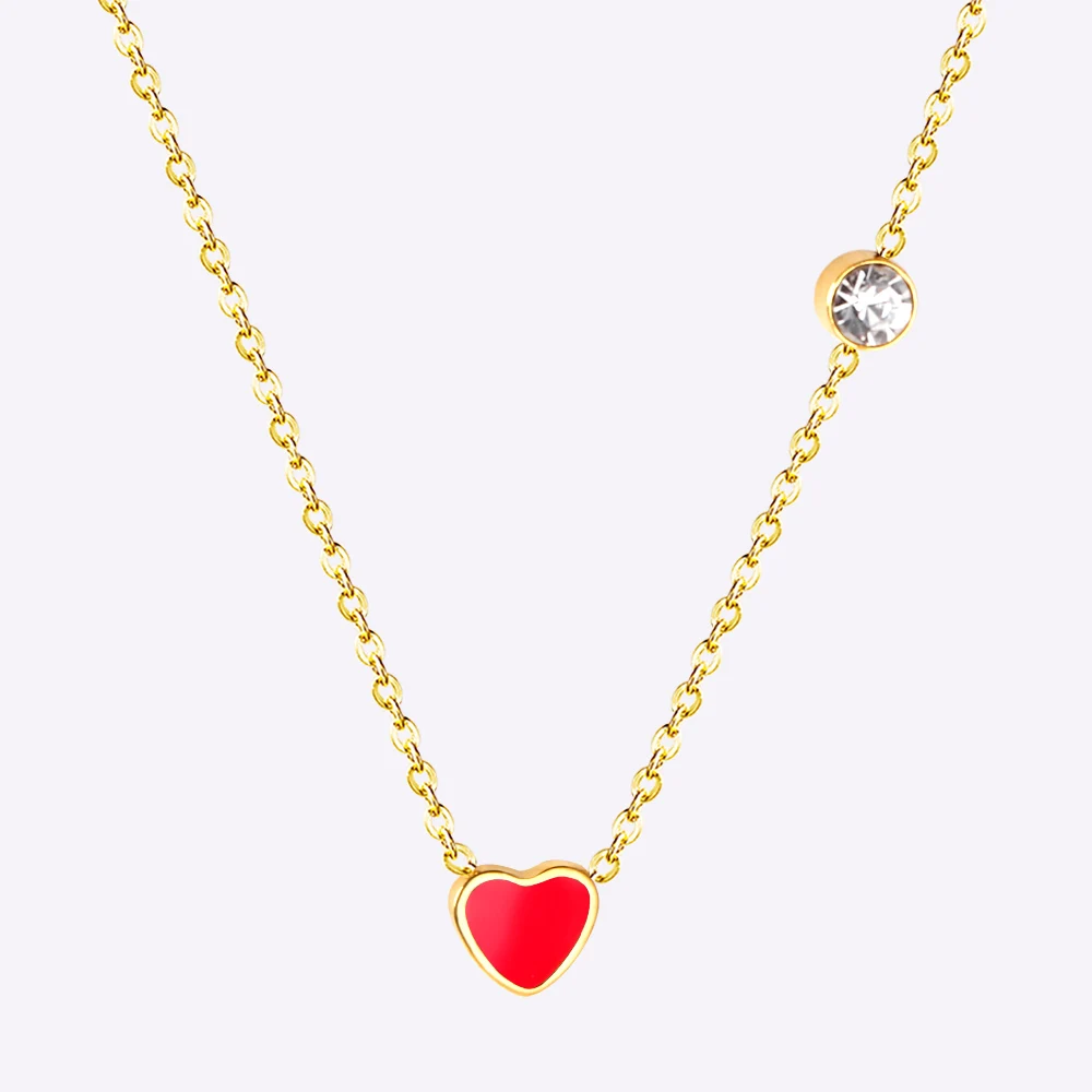 LUXUKISSKIDS Red Heart Pendant With Crystal Stainless Steel Chain Necklace For Girls Fashion Party Jewellry Accessories 2021 Hot