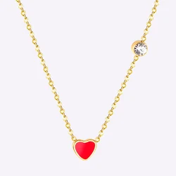 LUXUKISSKIDS Red Heart Pendant With Crystal Stainless Steel Chain Necklace For Girls Fashion Party Jewellry Accessories 2021 Hot
