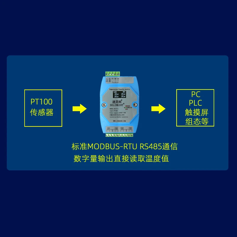 Rs15-c 4-way PT100 temperature transmitter to RS485 platinum thermistor module sensor ModbusRTU