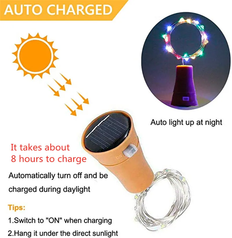 

2pcs Solar Wine Bottle String Light 2m Solar Copper Wire Fairy Lights Cork Shape Christmas Lamp For Wedding Party Garden Decor