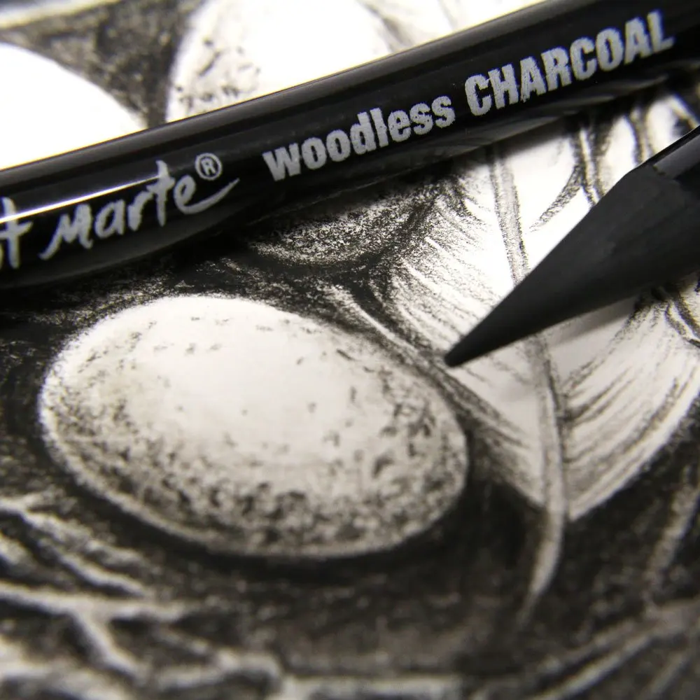 Artist Woodless Charcoal Pencils 3 Piece Grades Professional Manga Sketch Drawing Charcoal Including Soft Medium & Hard ( Black)