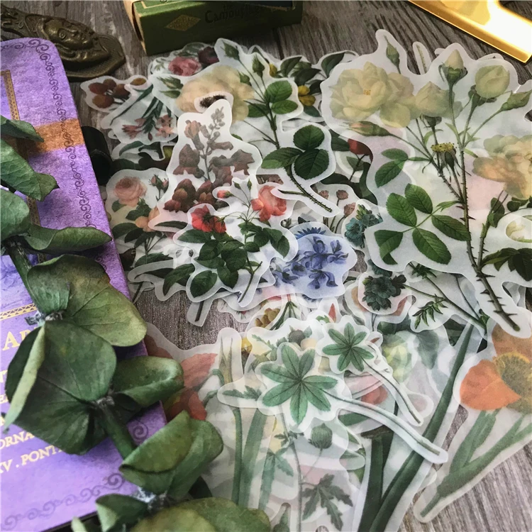 40Pcs Flowers Plant Stickers Junk Journal Planner Stickers Scrapbooking Vintage Card Decorative Sticker DIY Craft Photo Albums
