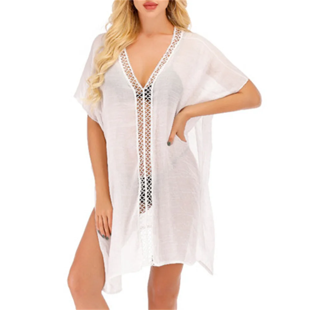 2021 Chiffon Gauze Hollow Beach Wear Women Swimsuit Cover Up Swimwear Bathing Suits Summer Mini Dress Loose Solid Pareo Cover Up