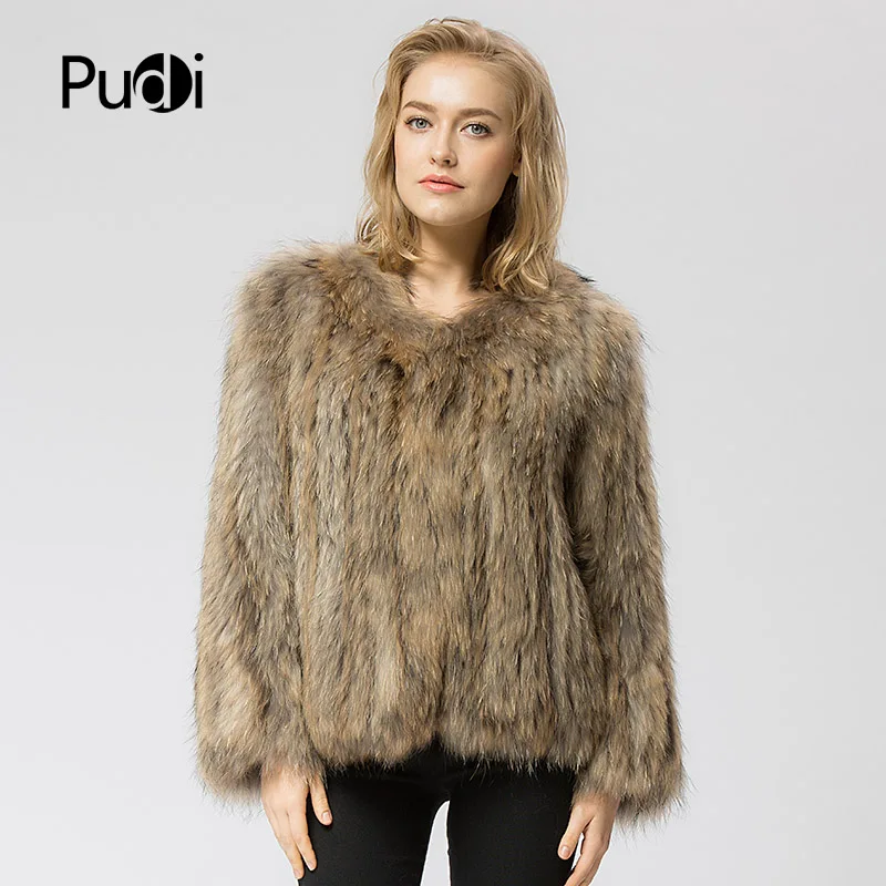 

CR035 Knit Knitted Real Raccoon Fur Coat Jacket Overcoat High Quality Women's Fashion Winter Warm Genuine Fur Coat Ourwear