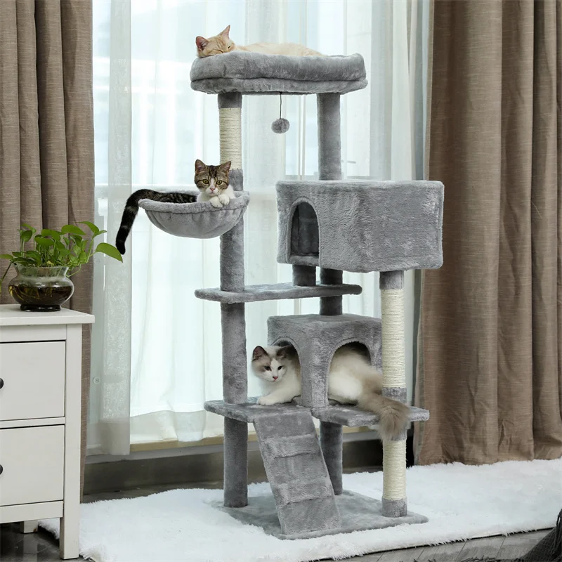 Cat Tree Modern Cat Tower Featuring with Fully Sisal Covering Scratching Posts Deluxe Condos and Large Space Capsule Nest