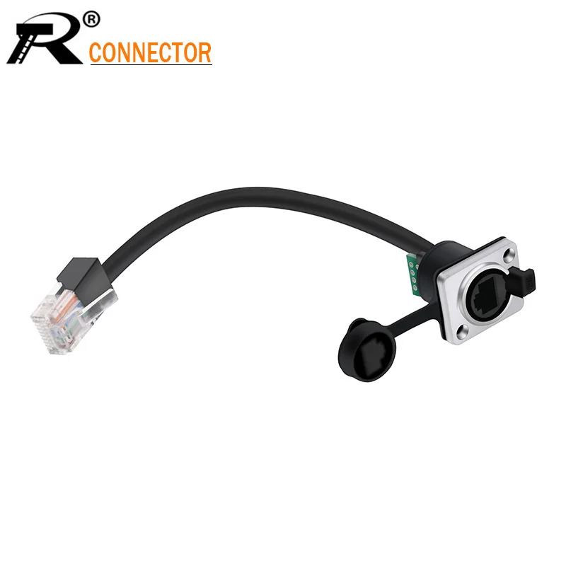 1pc 20cm RJ45 8p8c Waterproof Cable Connector RJ45 male to female Panel Mount type,zinc alloy body+PA6 plastic+copper contact