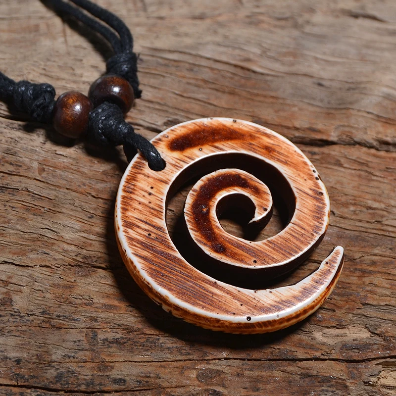 FX016 New Zealand necklace Maori pendant Spiral Koru Choker Retro Jewelry Tribal style Imitation Yak Bone necklace Amulet Gift