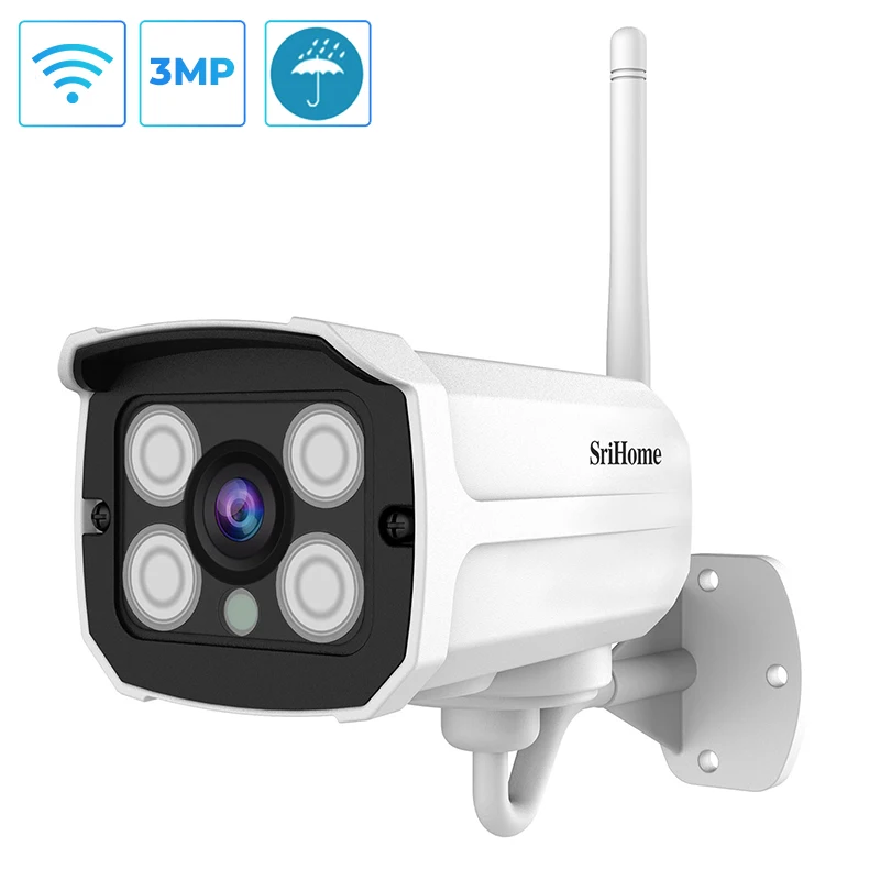 SriHome SH024 H.265 3.0MP Wireless IP Camera Smart Outdoor Waterproof Surveillance Camera HD Bullet Motion Detection Wifi Cam