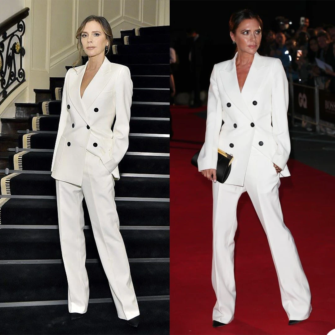 

Classic Women Blazer Suits Double Breasted White Red Carpet Jacket 2 Pieces Set Party Prom Wedding Custom Made Dress