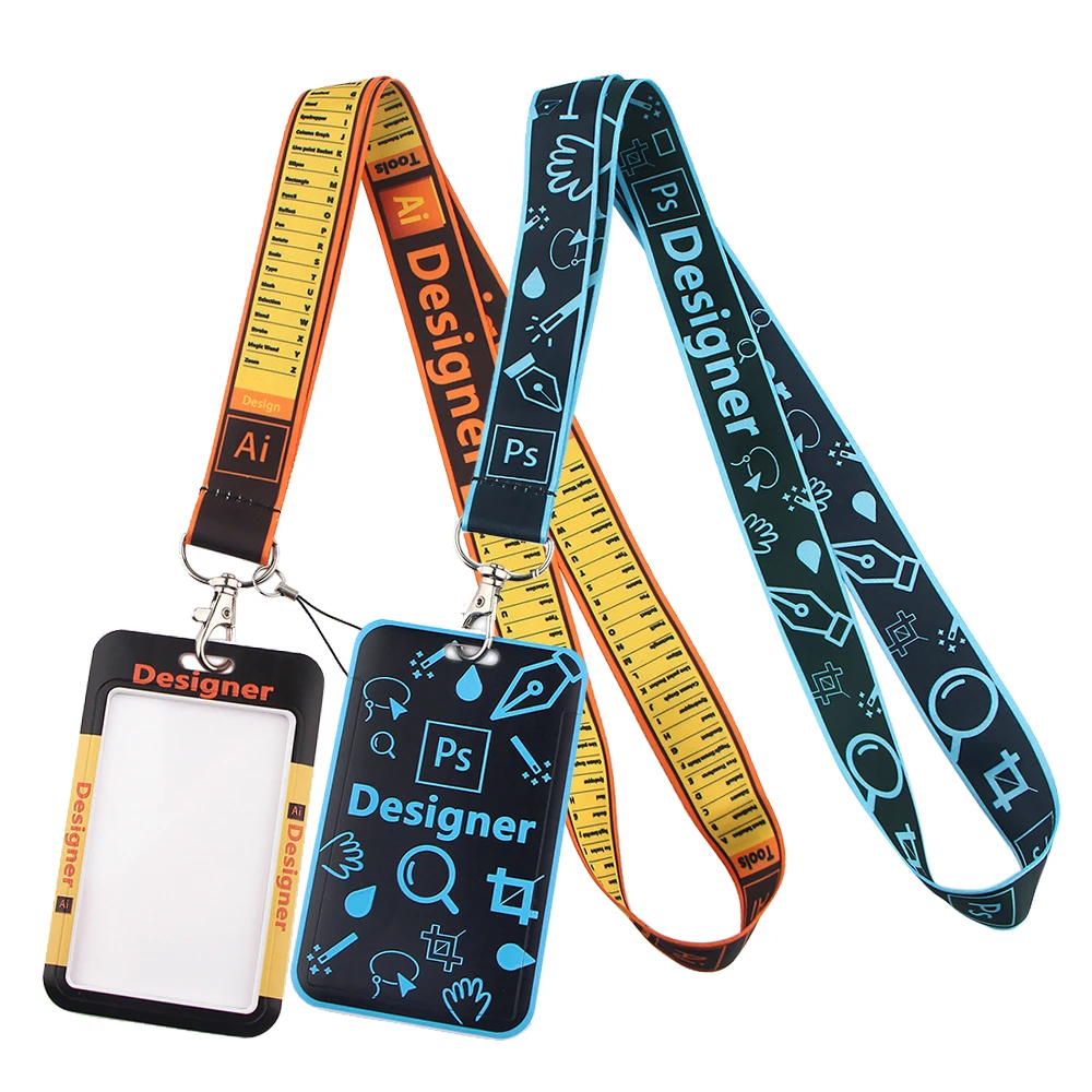 DZ1605 PS AI  Photoshop Lanyard Card ID Badge Holder Key Ring Travel Bank Funny Creative Cool Card Cover Keychain Designer Gift