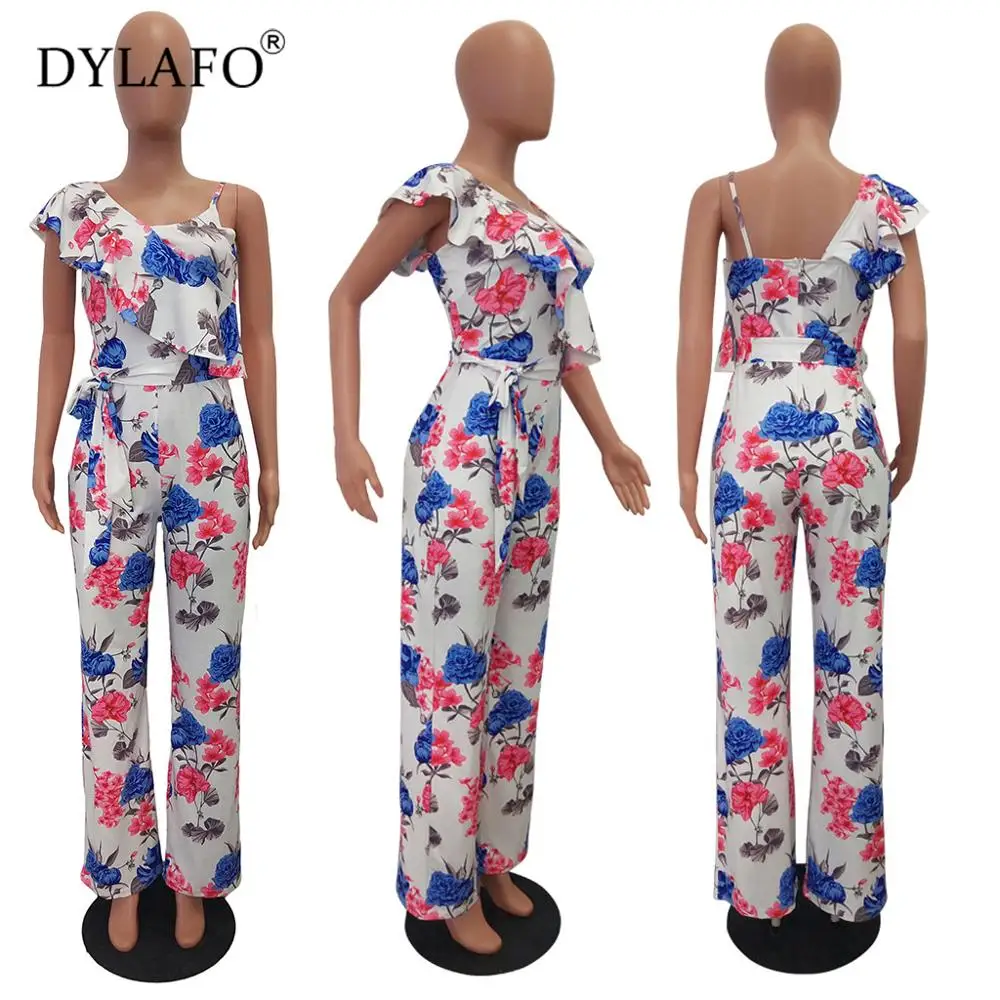 Hot Dijual 2019 Bunga Halter Wanita Jumpsuit Sexy Bodysuit Boho Cetak V Neek Backless Summmer Gaya Streeetwear Santai Rompers