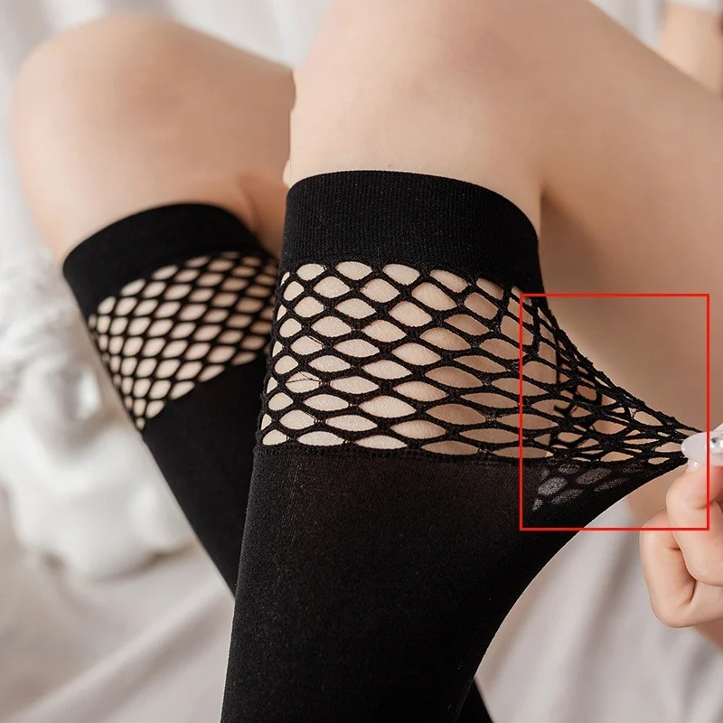 Summer thin Korean cute bow fishnet stockings sexy lace large mesh stockings over the knee socks