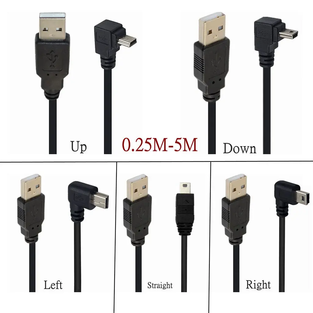 Mini USB to USB T Port 5Pin Fast Data Charger Cable Cord 0.25m 1.5m for MP3 MP4 Player Car DVR GPS Digital Camera HDD Mini USB