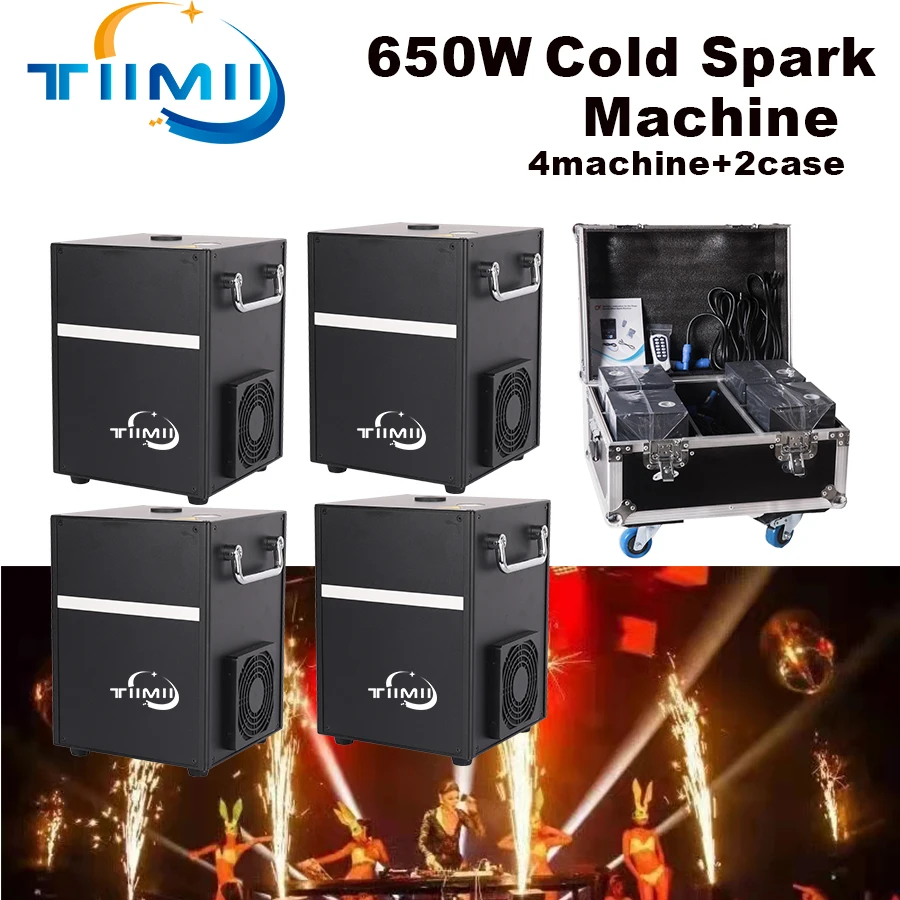 

Ti Powder Cold Sparks Machine With Flycase 4IN1 650w Cold Firework Machine DMX Remote Control Sparking Spark Machine For Wedding