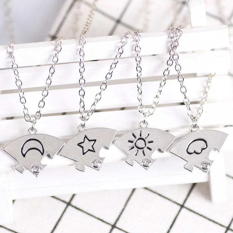 4 Pcs/Set Sun Cloud Star Moon Puzzle Matching Necklace Gifts For Best Friends Sisters Friendship Jewelry