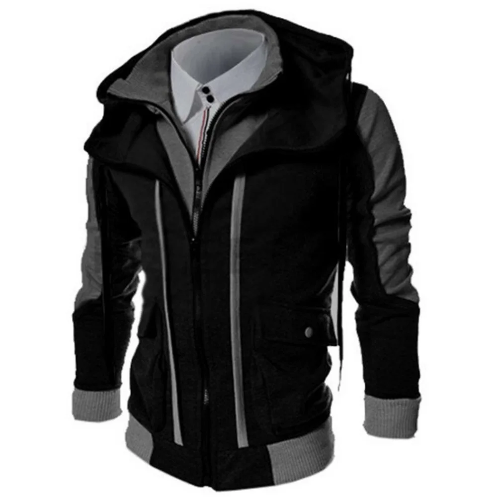 

Wind Breaker Jacket Men Winter Cardigan Casual Hooded Double Zipper Two Tops Overcoat Mens Jackets and Coats moletom masculino