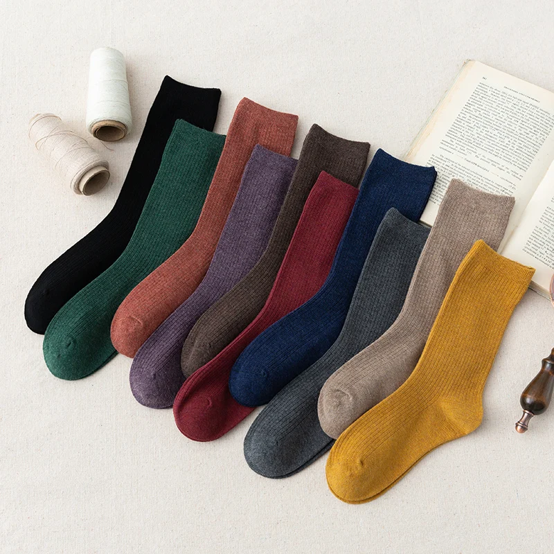 Chaussettes tricotées pour femmes, 100% pure laine, laine peignée, bas chauds, couleurs Radom, offre spéciale, hiver, lot de 5 pièces