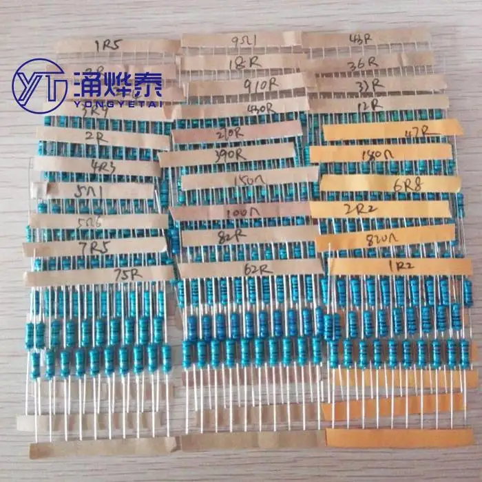 TAI 300pcs 0.1ohm~750Ohm 1/2w Resistance 1% Metal Film Resistor  Assortment Kit Set 30Kinds*10pcs=300PCS