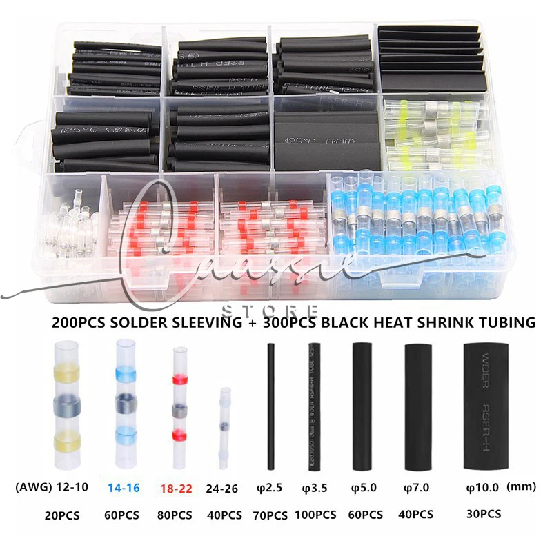 

Heat Shrink Butt Connectors 500pcs Electrical Crimp Heat Shrink Wire Connectors Kit Marine Automotive Wire Crimp Terminals Butt