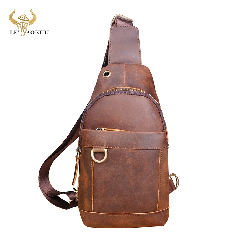 Trend Crazy Horse Leather Men Casual Fashion Travel Triangle Chest Sling Bag Design 8