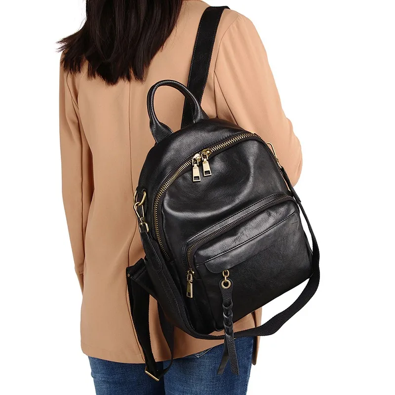 Luxury Genuine Leather Women Backpack 2024 Vintage Style Tassel Lady Travel Backpack Girl School Bag Female Leather Knapsack