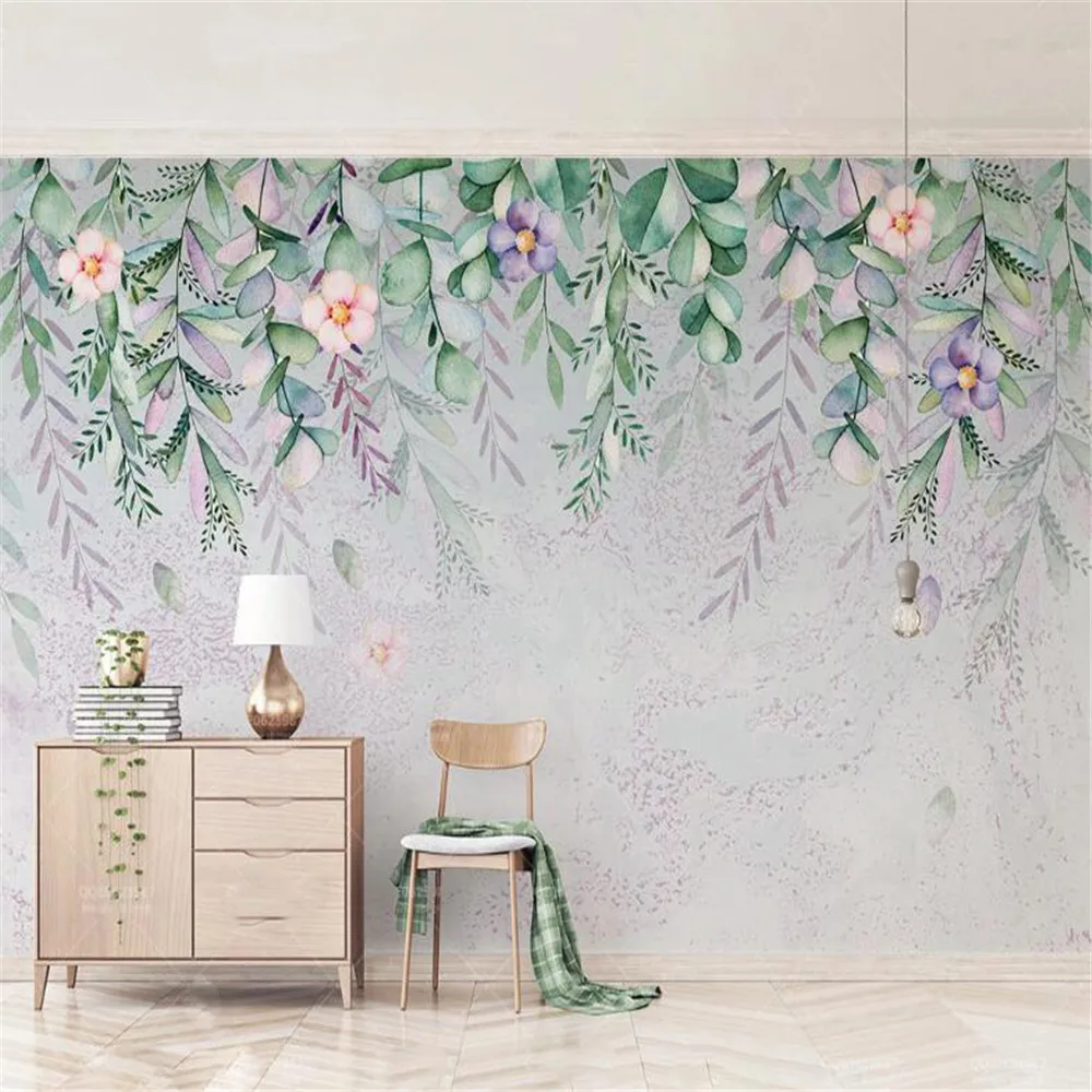 

Milofi custom 3D fresh plants hand painted watercolor leaves flowers Nordic large wallpaper TV background wall