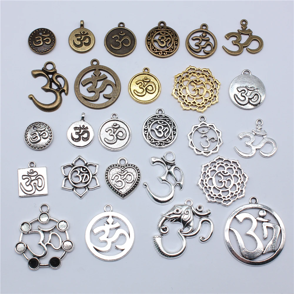 10pcs Charms Yoga Om Pendants Making DIY Handmade Tibetan Silver Color Vintage Antique Bronze Color Jewelry Making Finding