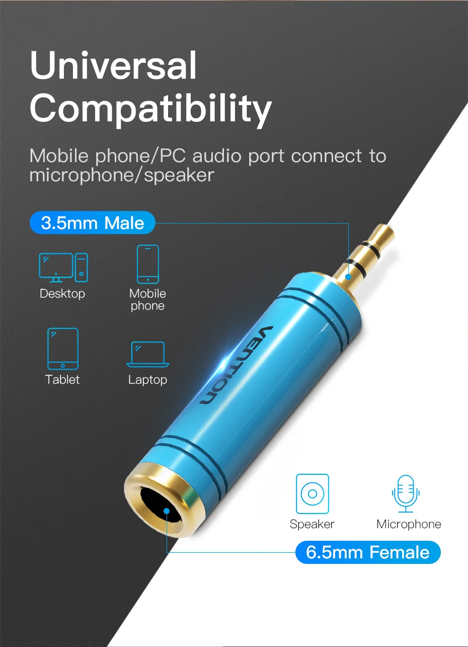 Vention 3,5 auf 6,5 mm Mikrofon-Audiostecker für Verstärker, Lautsprecher, AUX-Kabel, 3,5 mm Klinke auf 6,35 mm Adapter für E-Gitarre – Detail 6